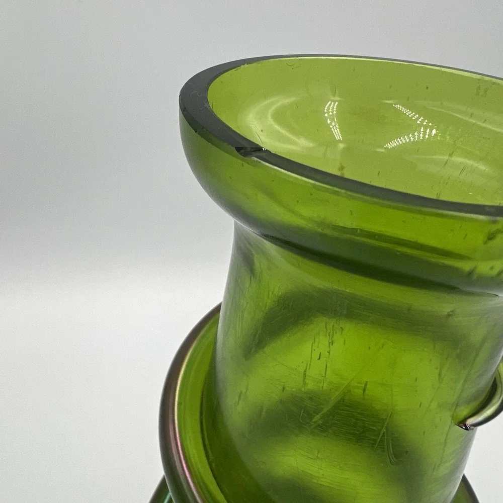 Antique Rindskopf‎ Snake Vase Bohemian Art Glass Olive Iridescent ca.1900